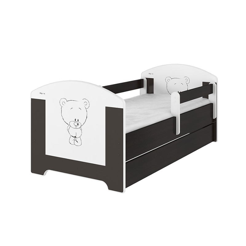 Detská posteľ OSKAR 140x70 / 160x80 so zábranou, roštom a matracom – detská posteľ s úložným priestorom