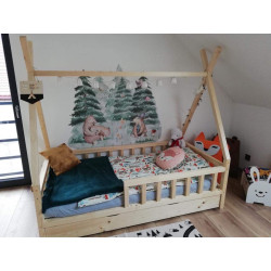 Masívna domčeková teepee posteľ z borovicového dreva