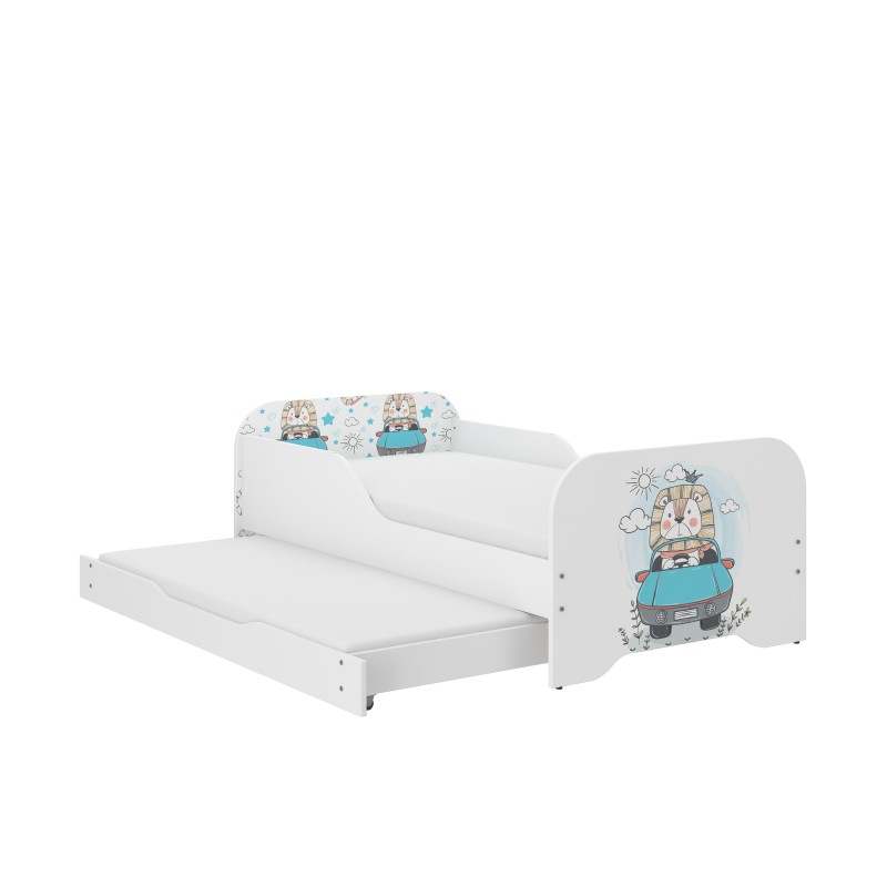 Detská posteľ MIKI biela s prísteľkou a matracmi 160x80 + 140x70