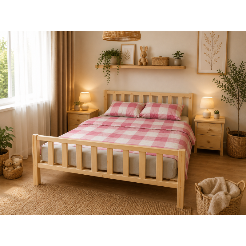 Manželská posteľ z masívu borovica – drevená posteľ s roštom 🛏️✨