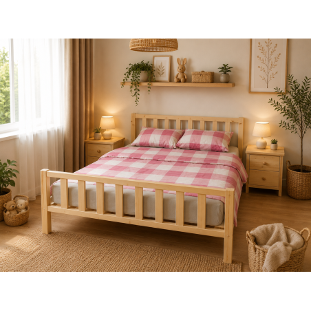 Manželská posteľ z masívu borovica – drevená posteľ s roštom 🛏️✨
