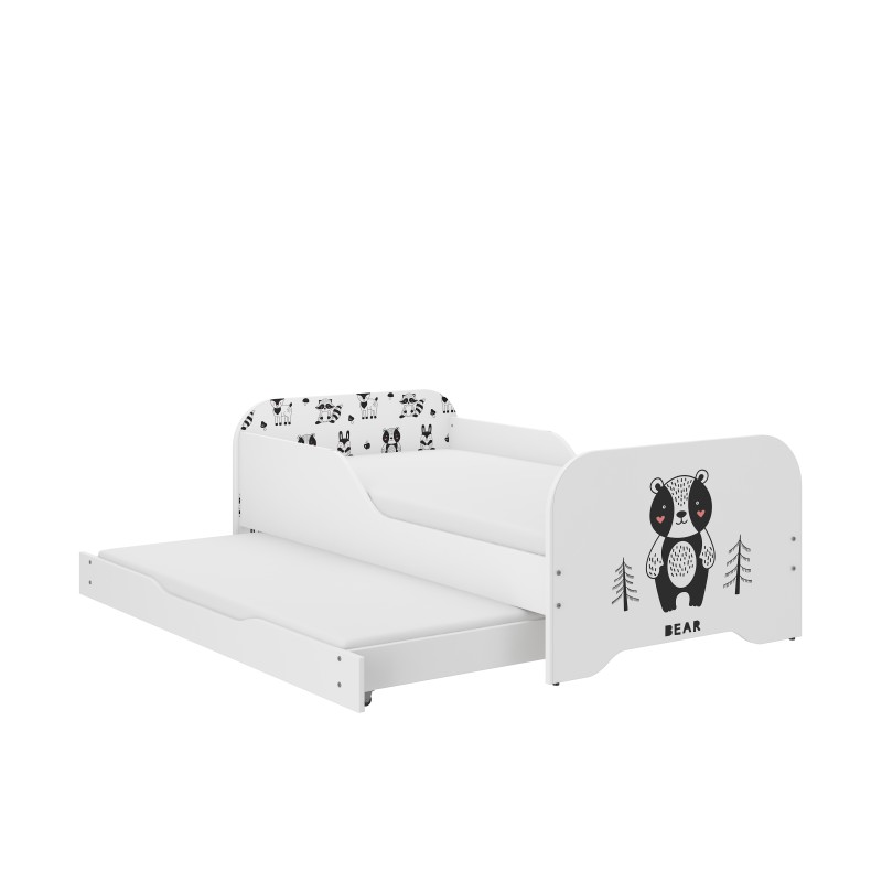 Detská posteľ MIKI biela s prísteľkou a matracmi 160x80 + 140x70