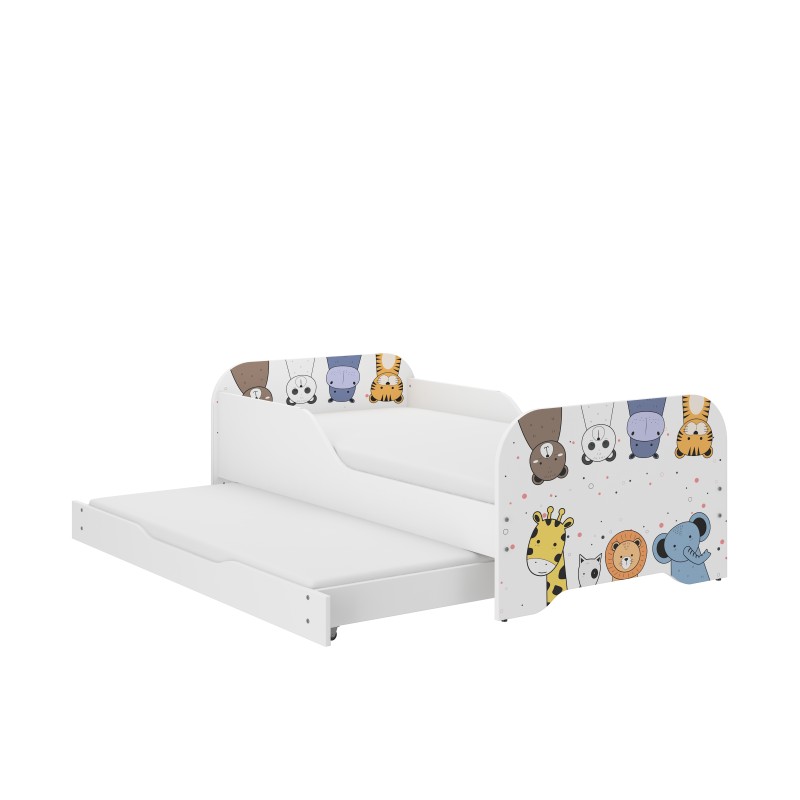 Detská posteľ MIKI biela s prísteľkou a matracmi 160x80 + 140x70