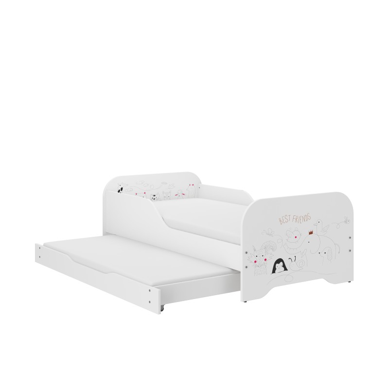 Detská posteľ MIKI biela s prísteľkou a matracmi 160x80 + 140x70