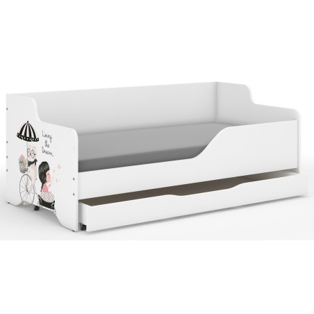 Detská posteľ Lilu Dievča na výlete 160x80 cm so zásuvkou,matracom a bočnicou