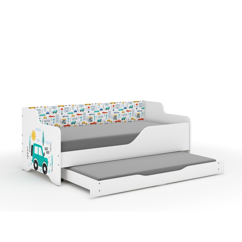 Detská posteľ s prísteľkou 160x80 Lilu Autíčko s matracmi