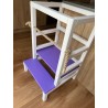 Montessori učiaca veža s lanom biela + fialová – kuchynský pomocník pre deti 👶🌿